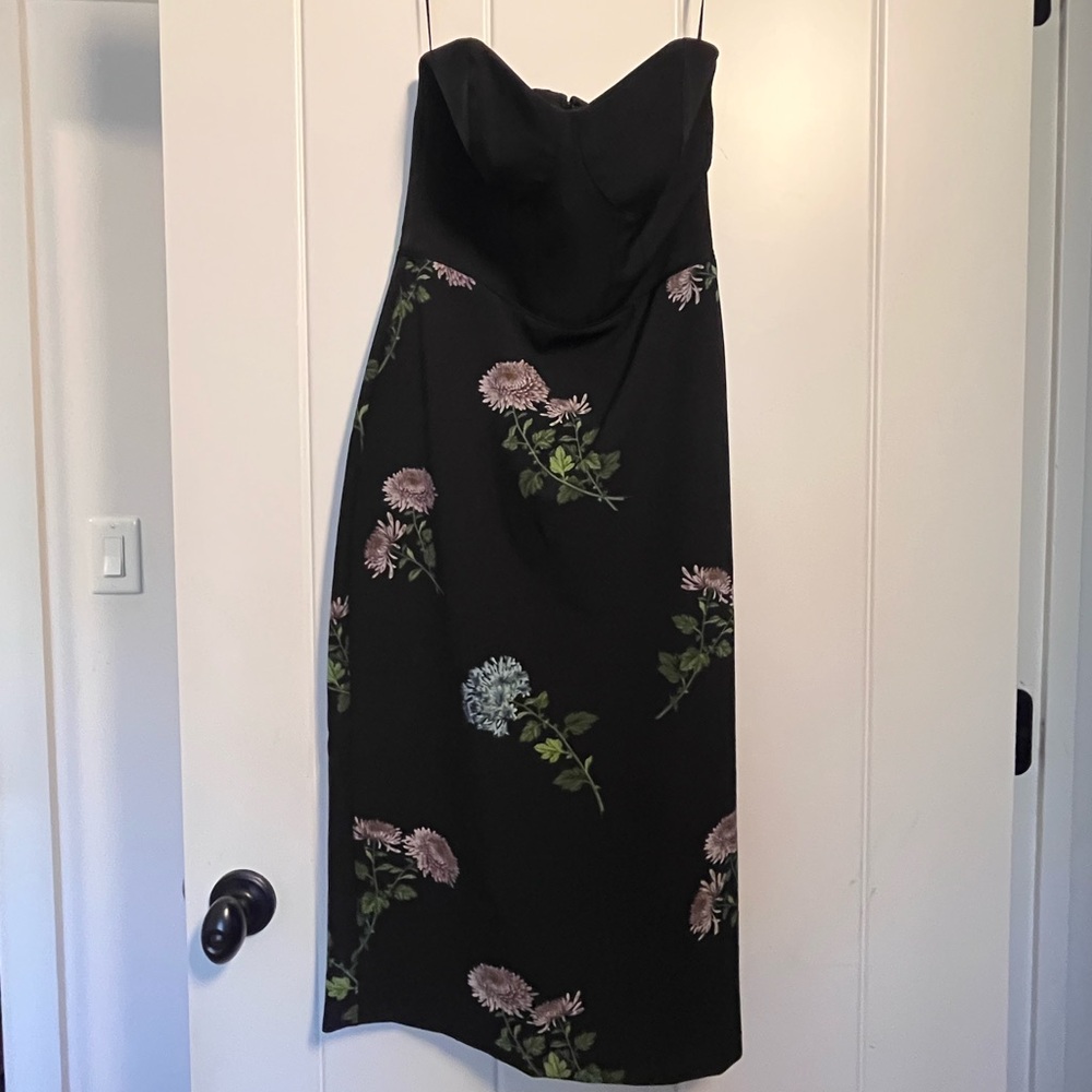 Oasis Black Floral Strapless Dress